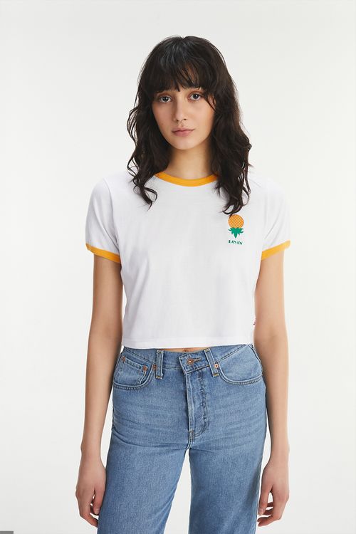Graphic Contrast Ringer Mini Tee "Small Pineapple"