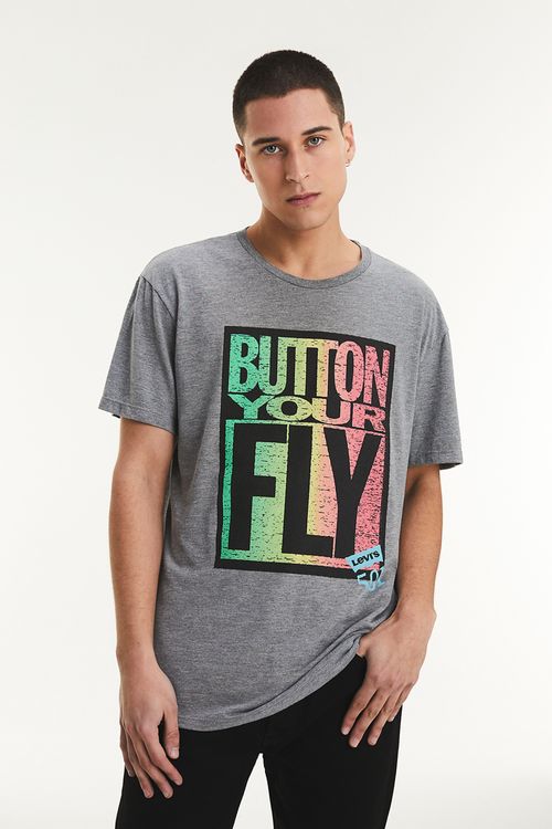 Graphic Set In Neck Tee "Button Your Fly"