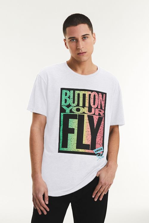 Graphic Set In Neck Tee "Button Your Fly"